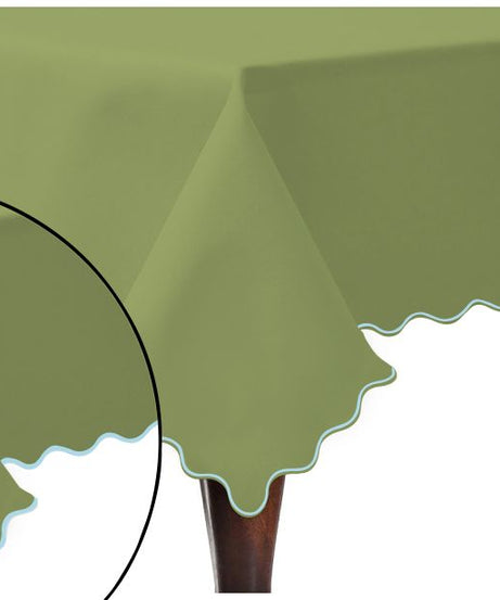 Scallop Embroidery Sateen Cotton Solid Table Cloth - Sage