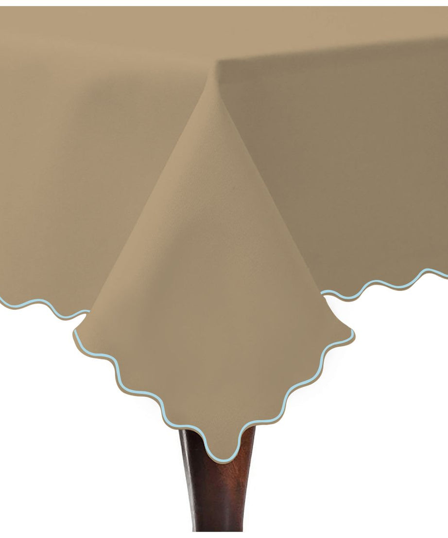 Scallop Embroidery Sateen Cotton Solid Table Cloth - Taupe
