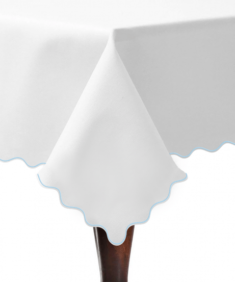 Scallop Embroidery Sateen Poly Cotton Solid Table Cloth