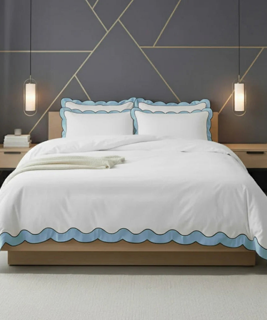 Scalloped & Wavy Applique Embroidery Cotton Duvet Cover Set
