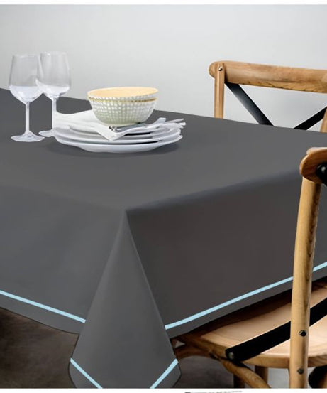 Single Embroidery Border Sateen Cotton Solid Table Cloth - Dark Grey