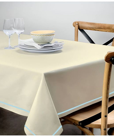 Single Embroidery Border Sateen Cotton Solid Table Cloth - Ivory