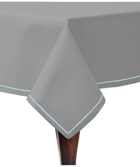 Single Embroidery Border Sateen Cotton Solid Table Cloth - Light Grey