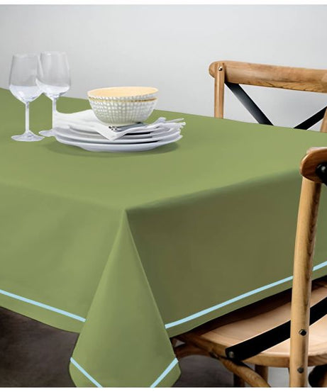 Single Embroidery Border Sateen Cotton Solid Table Cloth - Sage