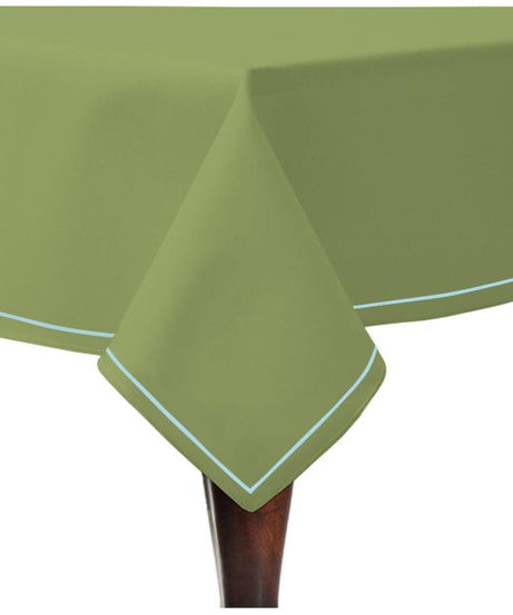 Single Embroidery Border Sateen Cotton Solid Table Cloth - Sage