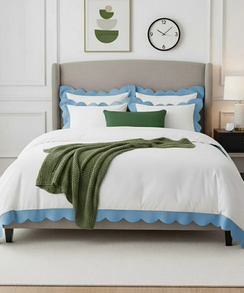 Wavy Applique Embroidery Cotton Duvet Cover Set