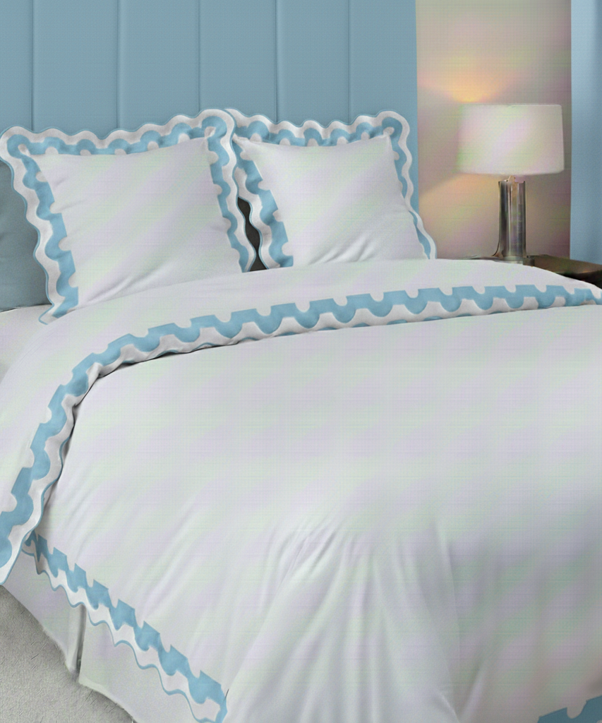 400TC U Shape Applique Scalloped Embroidery Cotton Duvet Cover Set