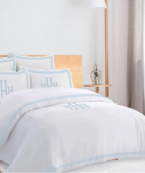 Monogam 400TC Cotton Triple Edge Embroidery Sateen Solid Duvet Cover Set