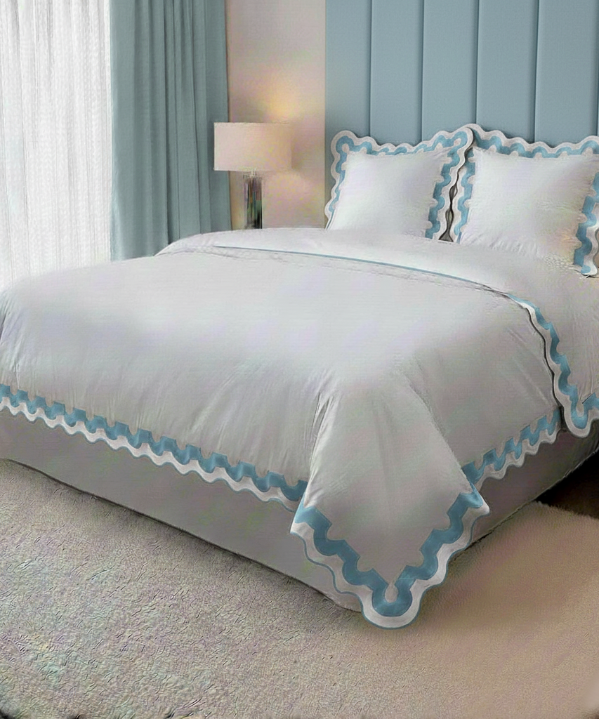 400TC U Shape Applique Scalloped Embroidery Cotton Duvet Cover Set