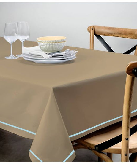 Single Embroidery Border Sateen Cotton Solid Table Cloth - Taupe