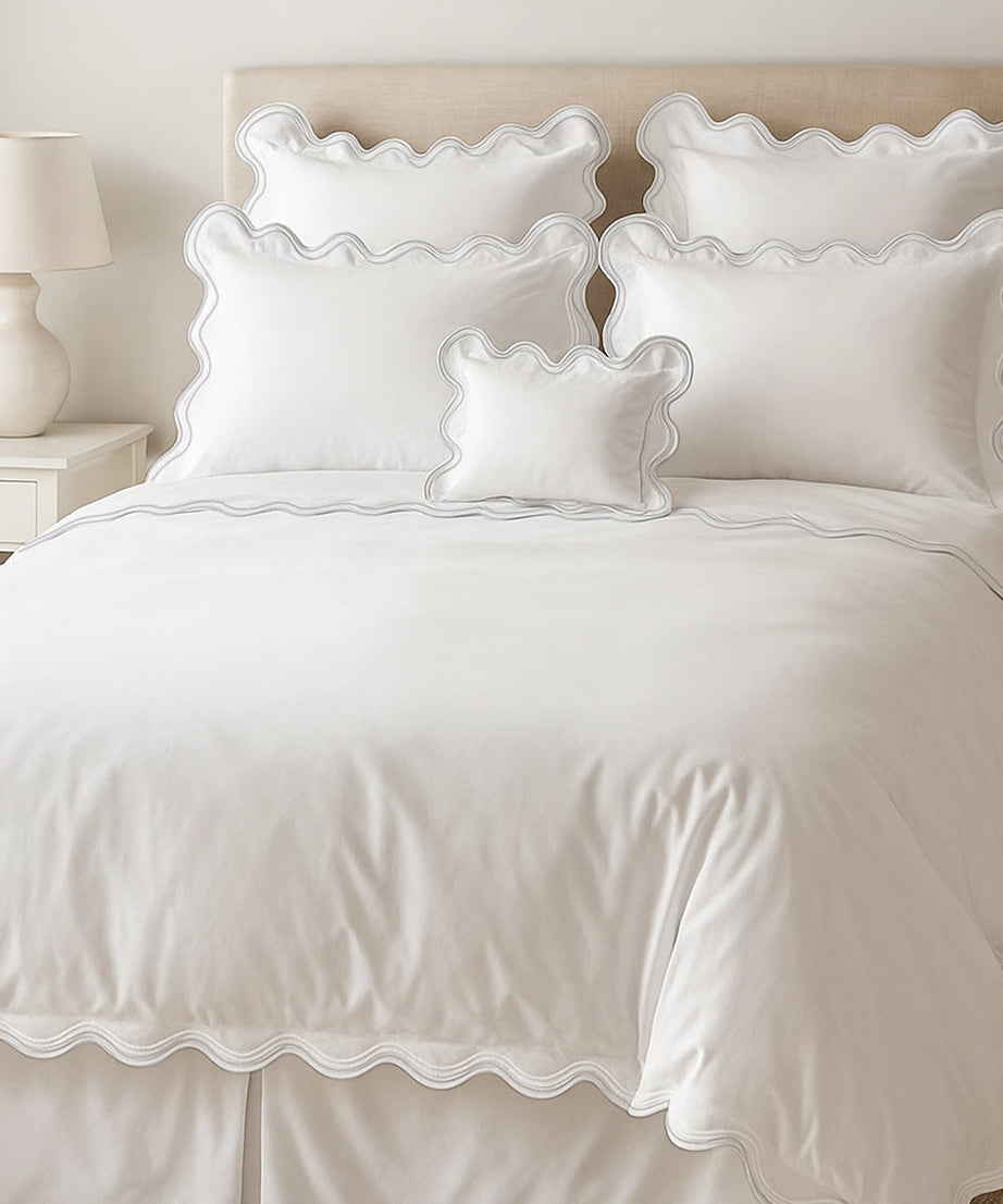 400TC Cotton Sateen Luxurious Double Scalloped Duvet Cover Set