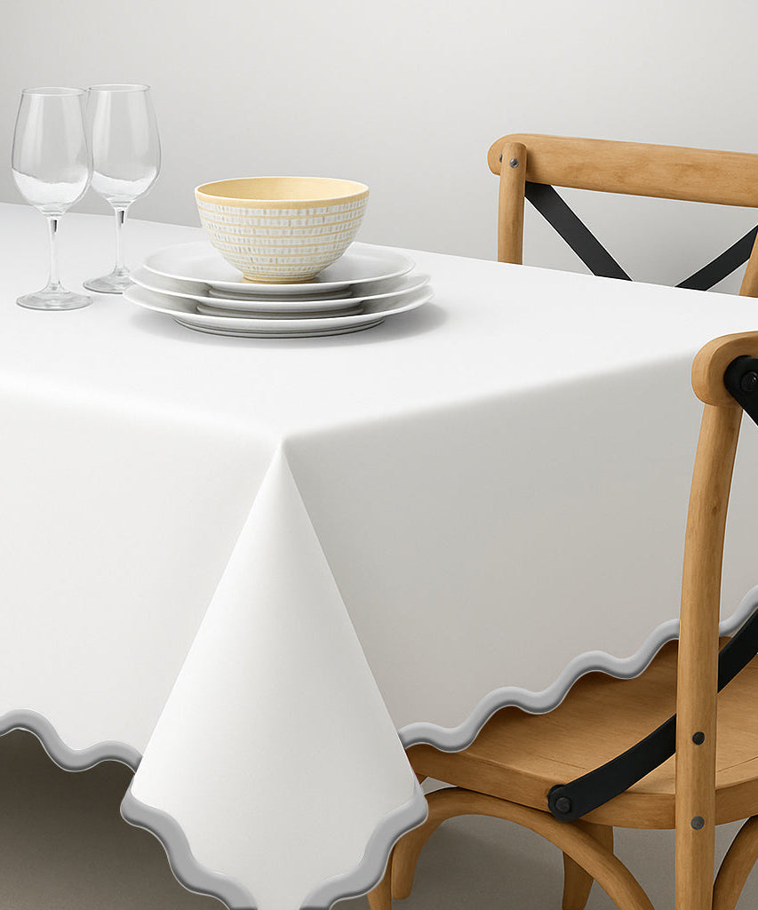 Applique Scalloped Embroidery Cotton Table Cloth