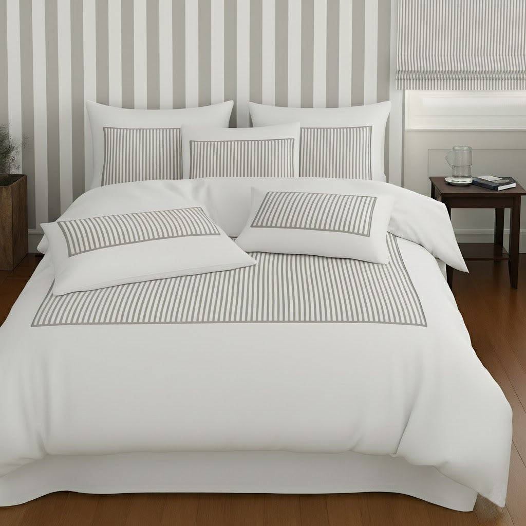Classic Applique Ticking Stripe Cotton Duvet Cover Set