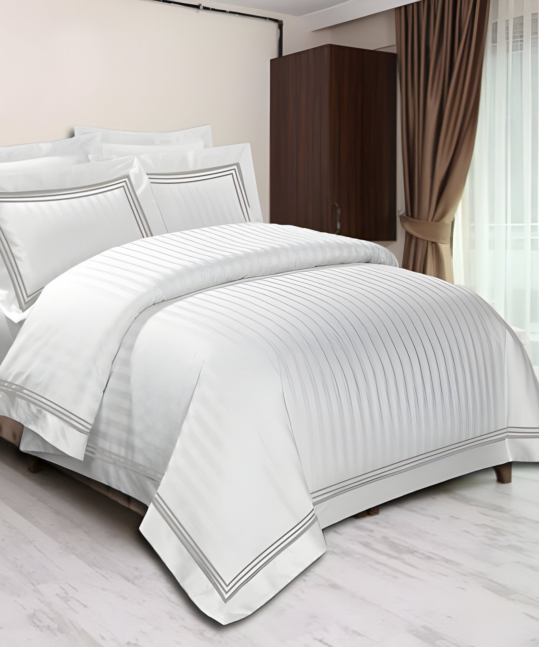 400TC Cotton Sateen Triple Edge Embroidery Stripe Duvet Cover Set