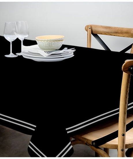 Double Embroidery Border Sateen Cotton Solid Table Cloth - Black