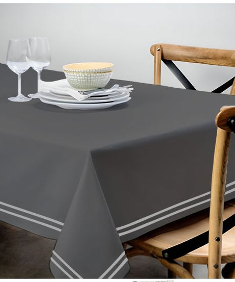 Double Embroidery Border Sateen Cotton Solid Table Cloth - Dark Grey