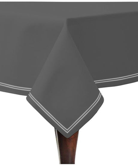 Double Embroidery Border Sateen Cotton Solid Table Cloth - Dark Grey
