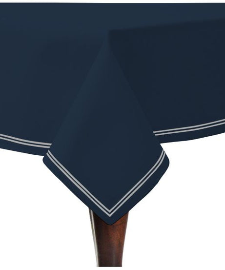 Double Embroidery Border Sateen Cotton Solid Table Cloth - Navy