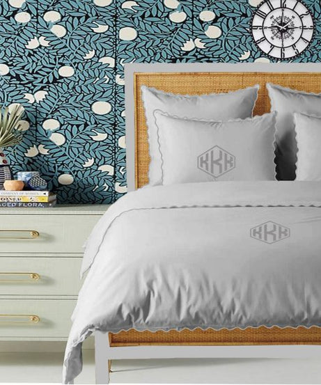 Monogram Light Grey 400TC Cotton Small Scallop Embroidery Duvet Cover Set