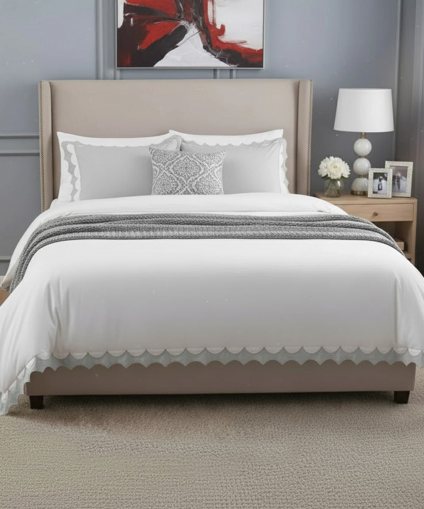 Reverse Scalloped Applique Embroidery Cotton Duvet Cover Set