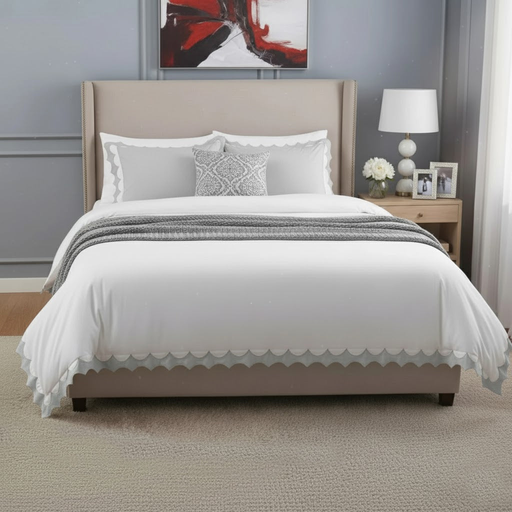 Reverse Scalloped Applique Embroidery Cotton Duvet Cover Set