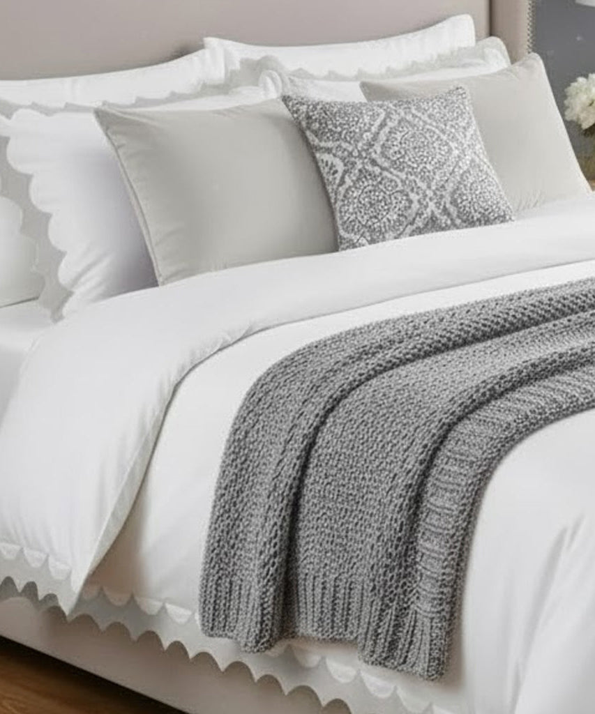 Reverse Scalloped Applique Embroidery Cotton Duvet Cover Set