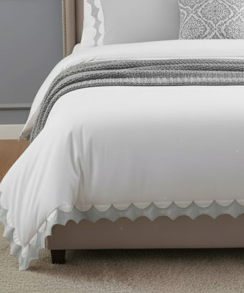 Reverse Scalloped Applique Embroidery Cotton Duvet Cover Set