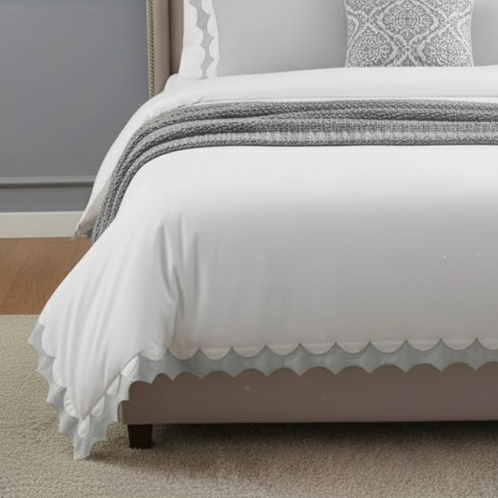 Reverse Scalloped Applique Embroidery Cotton Duvet Cover Set