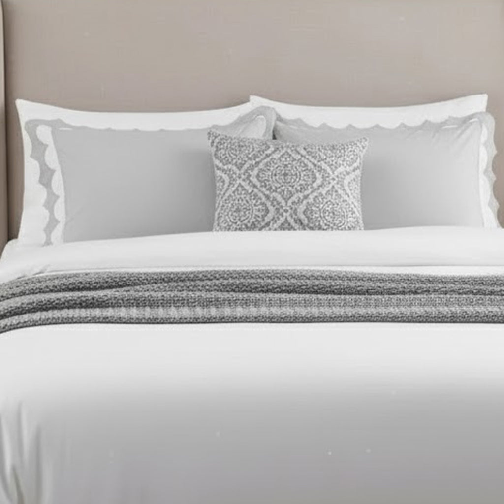 Reverse Scalloped Applique Embroidery Cotton Duvet Cover Set