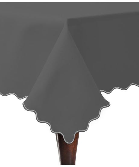 Scallop Embroidery Sateen Cotton Solid Table Cloth - Dark Grey