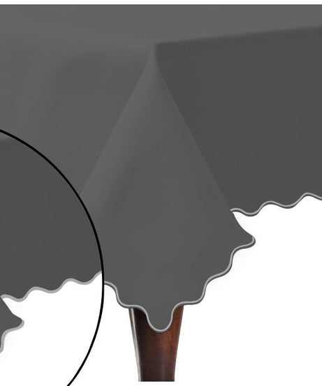 Scallop Embroidery Sateen Cotton Solid Table Cloth - Dark Grey