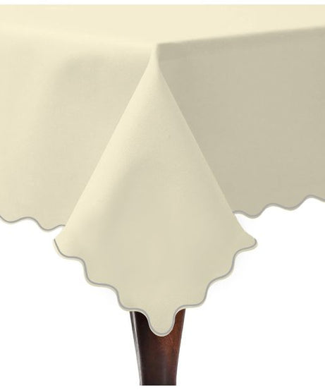 Scallop Embroidery Sateen Cotton Solid Table Cloth - Ivory