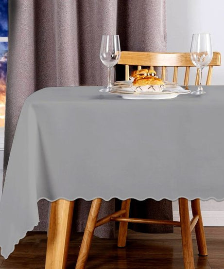 Scallop Embroidery Sateen Cotton Solid Table Cloth - Light Grey