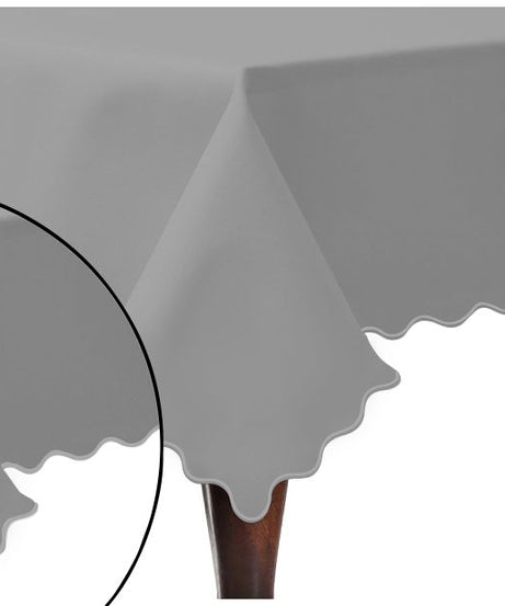Scallop Embroidery Sateen Cotton Solid Table Cloth - Light Grey