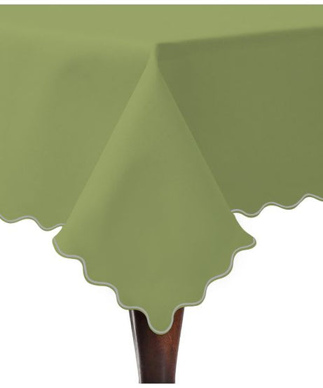 Scallop Embroidery Sateen Cotton Solid Table Cloth - Sage