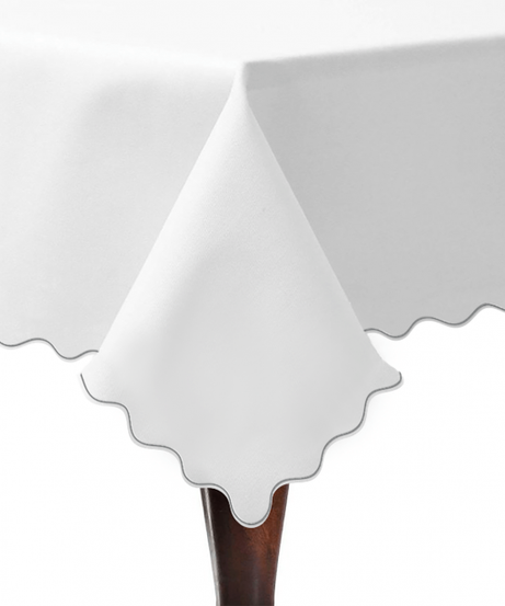 Scallop Embroidery Sateen Cotton Solid Table Cloth