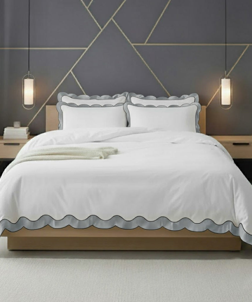 Scalloped & Wavy Applique Embroidery Cotton Duvet Cover Set