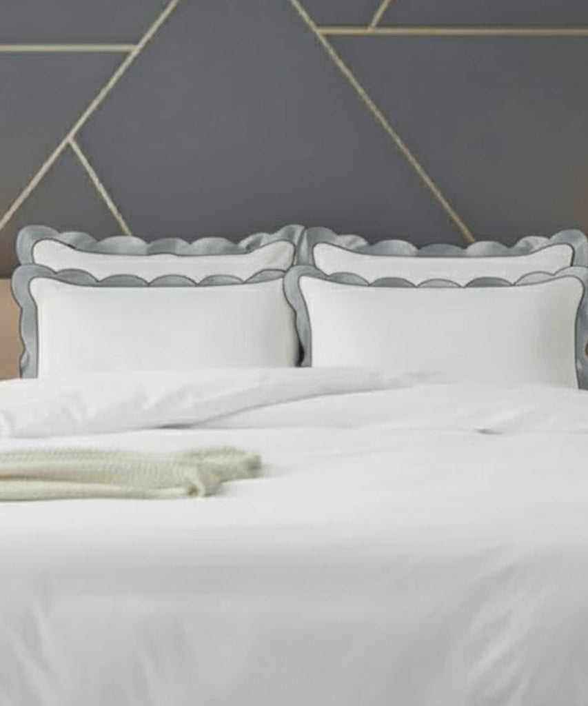 Scalloped & Wavy Applique Embroidery Cotton Duvet Cover Set