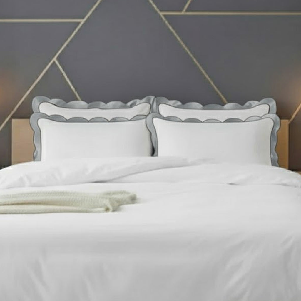 Scalloped & Wavy Applique Embroidery Cotton Duvet Cover Set
