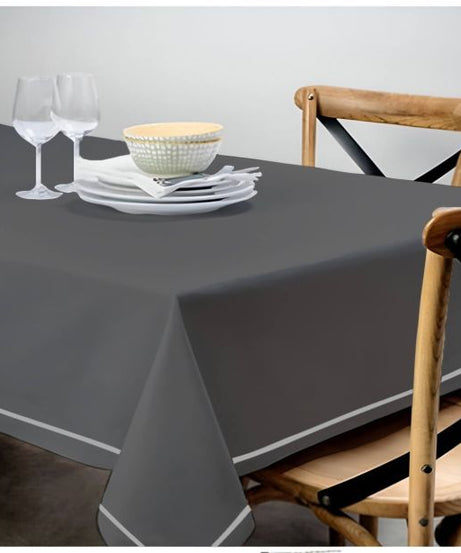 Single Embroidery Border Sateen Cotton Solid Table Cloth - Dark Grey
