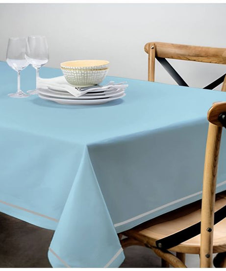 Single Embroidery Border Sateen Cotton Solid Table Cloth - Light Blue