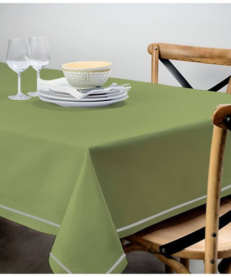 Single Embroidery Border Sateen Cotton Solid Table Cloth - Sage