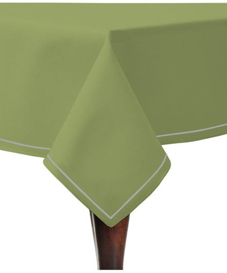 Single Embroidery Border Sateen Cotton Solid Table Cloth - Sage