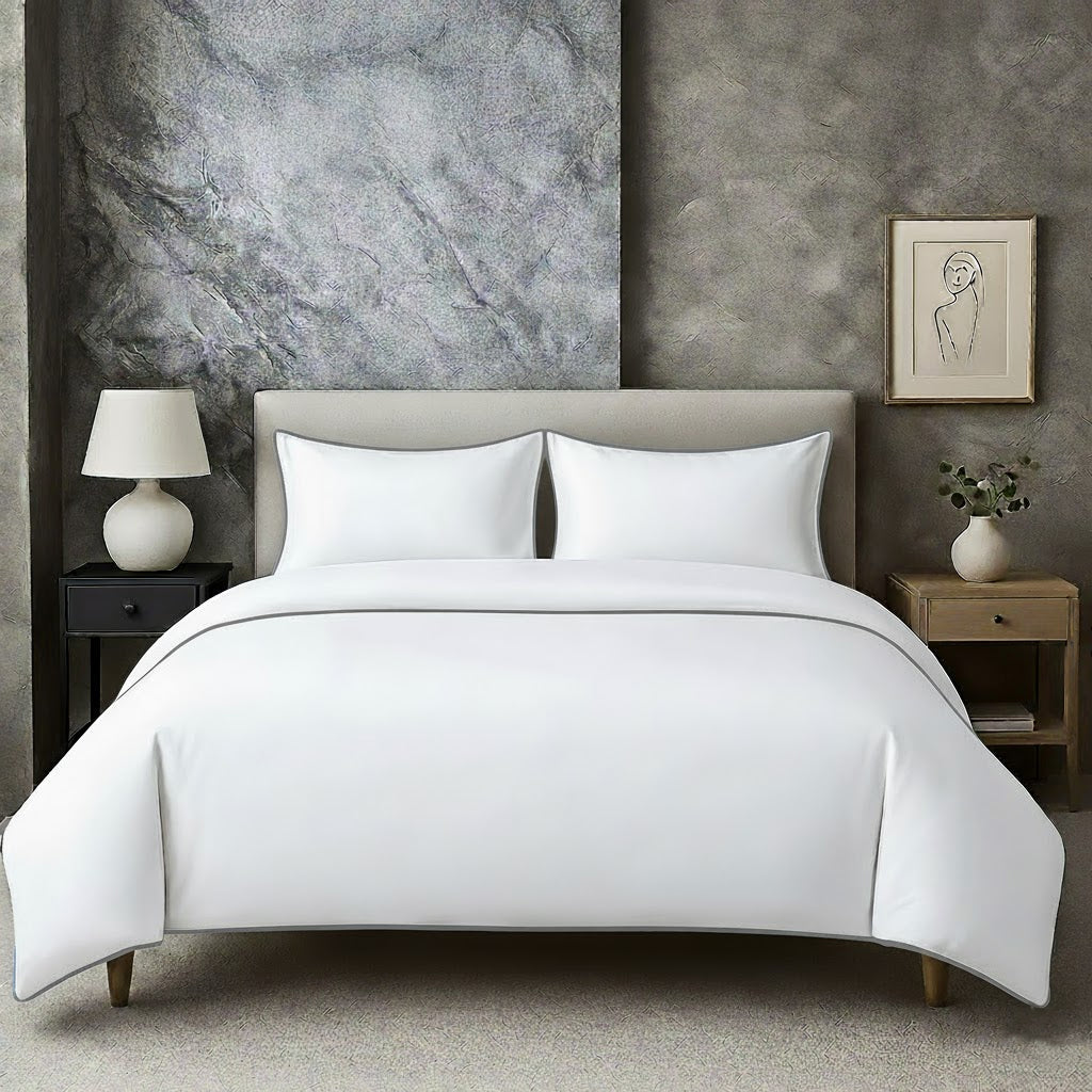400 TC 100% Tencel Soft Silk Piping Duvet Cover Set