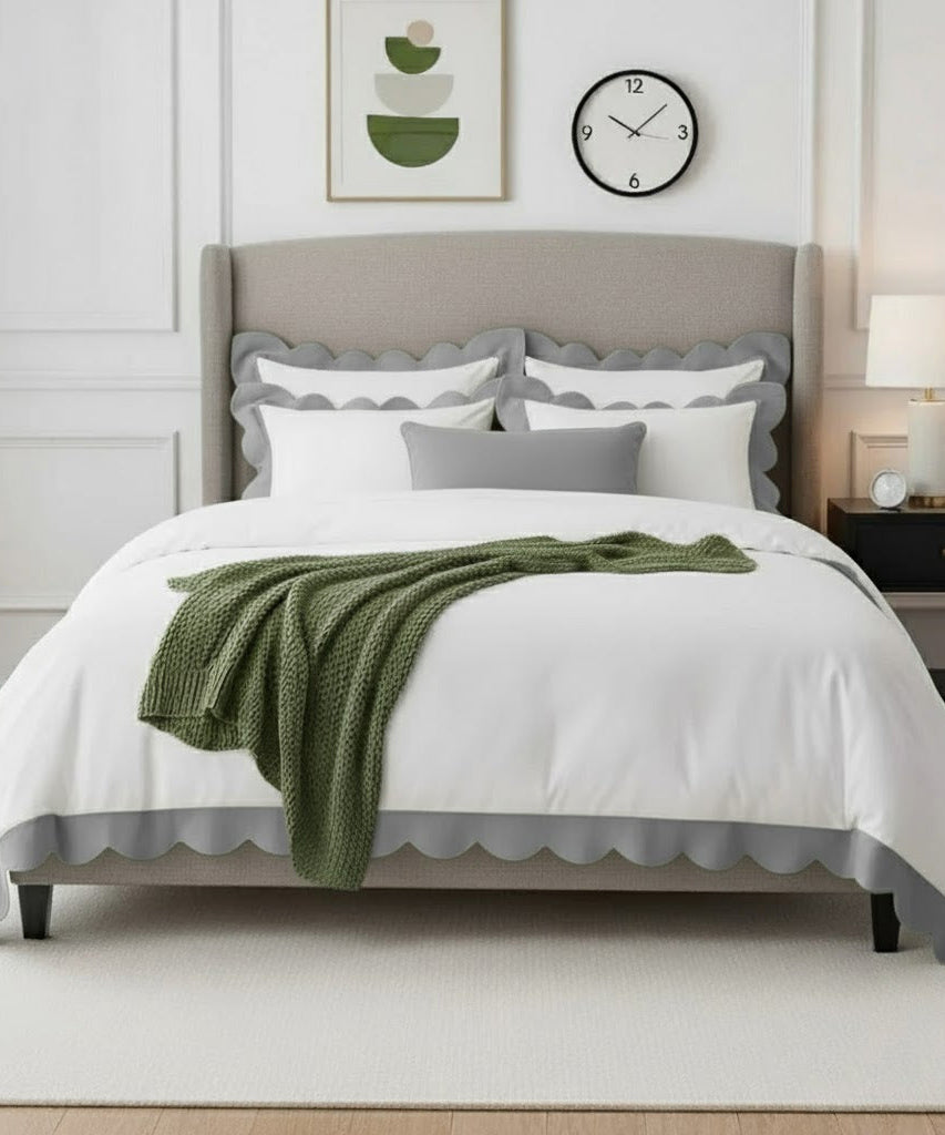 Wavy Applique Embroidery Cotton Duvet Cover Set