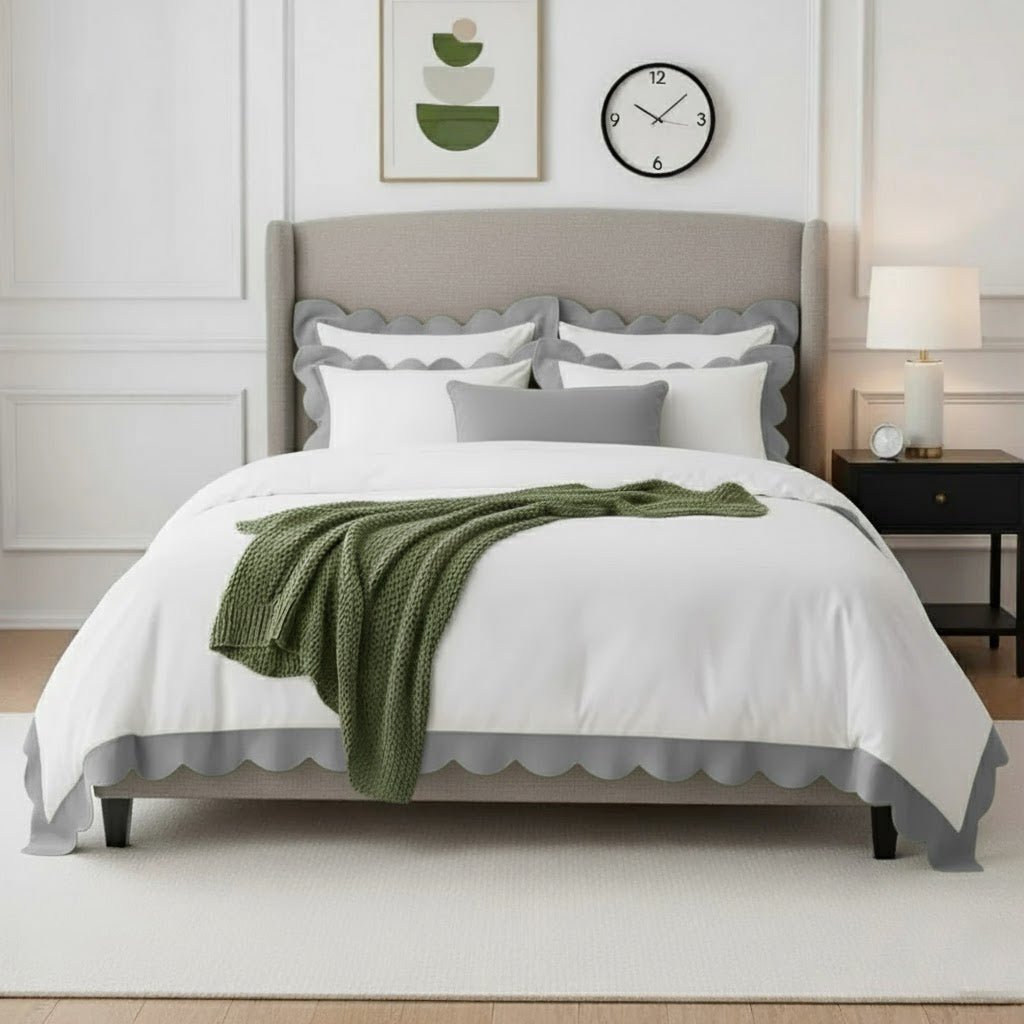 Wavy Applique Embroidery Cotton Duvet Cover Set