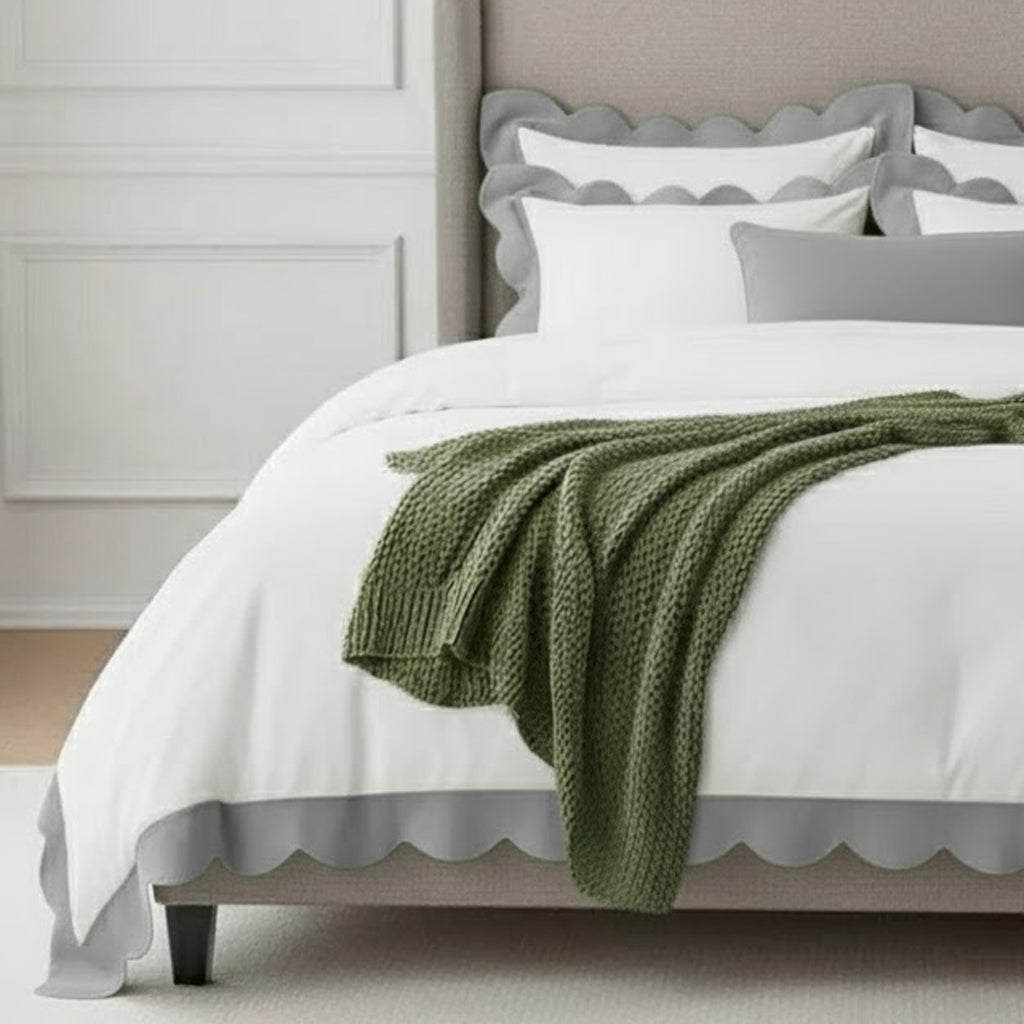 Wavy Applique Embroidery Cotton Duvet Cover Set