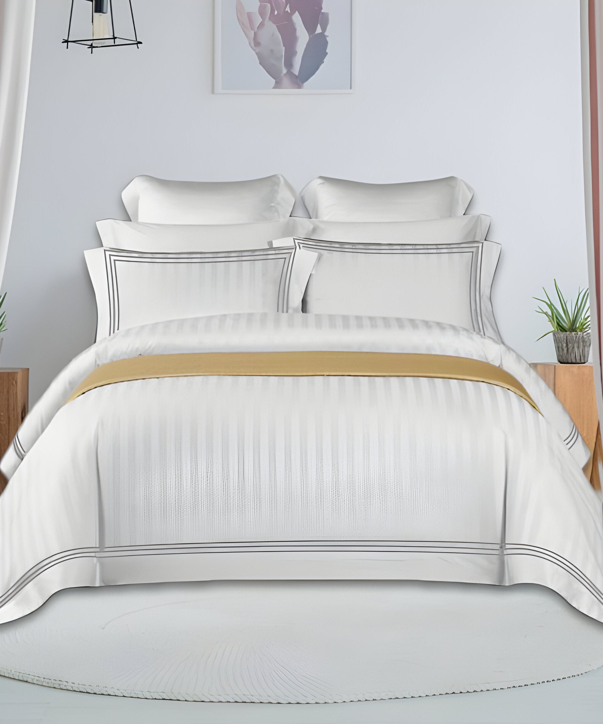 400TC Cotton Sateen Triple Edge Embroidery Stripe Duvet Cover Set