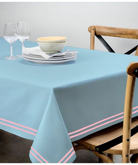 Double Embroidery Border Sateen Cotton Solid Table Cloth - Light Blue