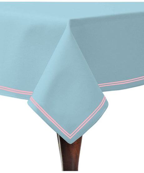 Double Embroidery Border Sateen Cotton Solid Table Cloth - Light Blue